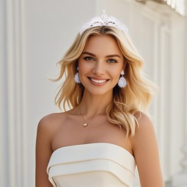 Kamirola Wedding Tiaras Earring sets Cubic Zirconia Queen Pageant Crowns CZ Quinceanera Headpiece Bridal Hair Accessories Jewelry Gifts for Women TR66