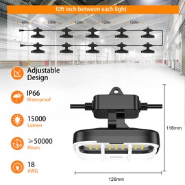 100ft LED Construction String Lights,Super Bright 15000lm 150w Adjuest 90&180 Degrees On Both Sides Waterproof IP66 Led String Work Lights, Construction Temporary Lights (100ft-Adjustable 10lights).