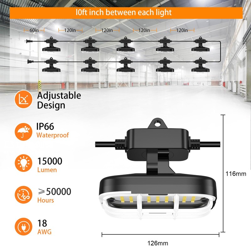 100ft LED Construction String Lights,Super Bright 15000lm 150w Adjuest 90&180