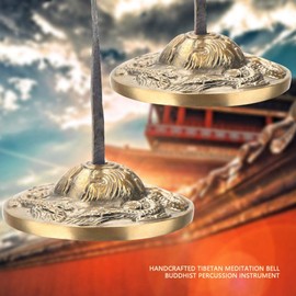 Tibetan Tingsha Cymbals Handcrafted Buddhist Lucky Symbol Embossed Meditation Yoga Bell Chimes with Instruction Percussion Instrument(#3)