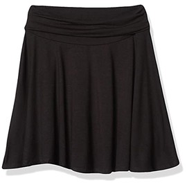 Amy Byer Girls' Size 7-16 Knit Skater Skirt with Foldover Waist, Black, Medium