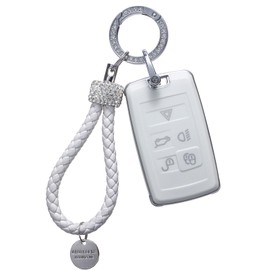 for Land Rover Key Fob Cover, Key Fob Case Full Protection Case is Premium Soft TPU Compatible with Land Rover Range Rover Vogue Sport 2018 Discovery 5 Smart Remote Key (B White)