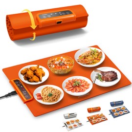 INNOWARMER Warming Mat for Food, Foldable Food Heating Mat, Silicone Electric Warming Tray - Full Surface Heating, Nano-Material, 3 Temp-Modes with Timer (Orange)