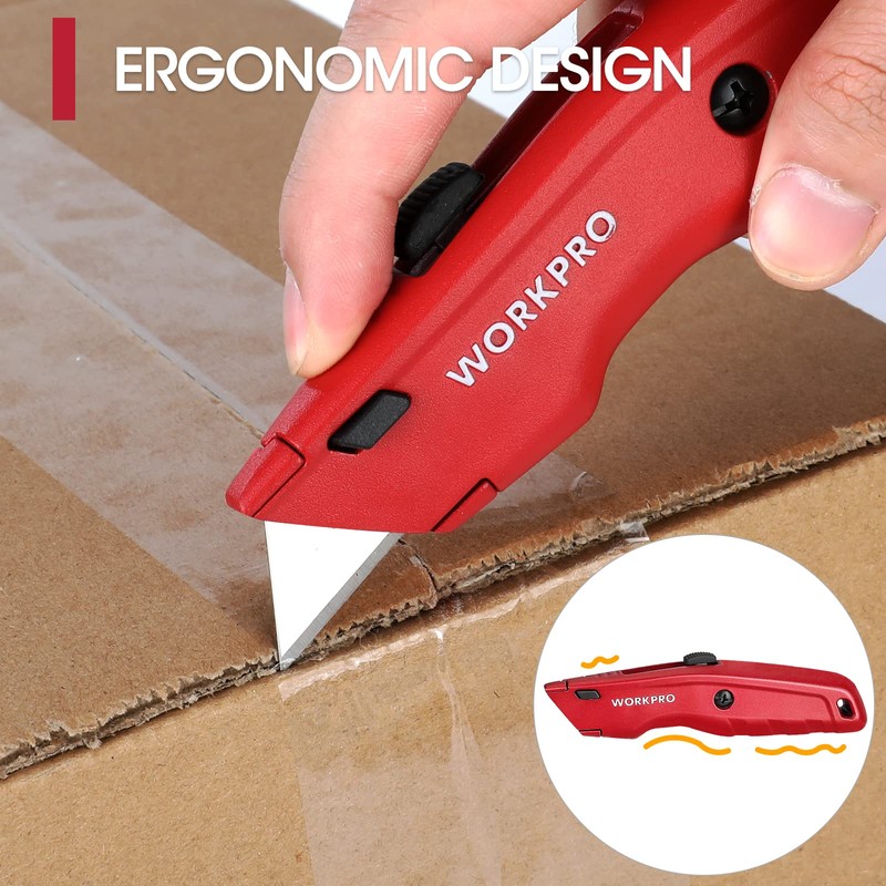 WORKPRO Premium Utility Knife, Retractable All Metal Heavy Duty Box