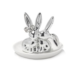 Bunny Ring Holder Rabbit Ring Dish Ceramic Jewelry Holder Dish Trinket tray for Rings Earrings Necklace Organizer, Wedding Engagement Ring Holder (Silver)