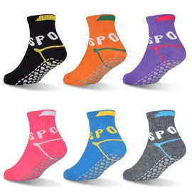 Tphon Non Slip Kids Trampoline Socks,6 Pairs Boys Anti-Skid Sticky Grips Socks House Indoor Socks for Children 8-12 Years