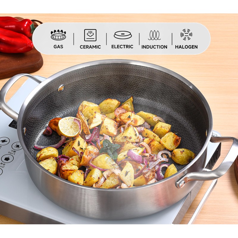Inqibee 5 QT Hybrid Tri-Ply Stainless Steel Ceramic Coating Non