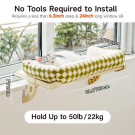 MEWOOFUN Cat Window Sill Perch for Indoor Cats, One-Step Sliding Clamping Slot Adjustment Cat Window Hammock with Removable Covers, Cat Bed for Windowsill & Bedside (Green, Large)