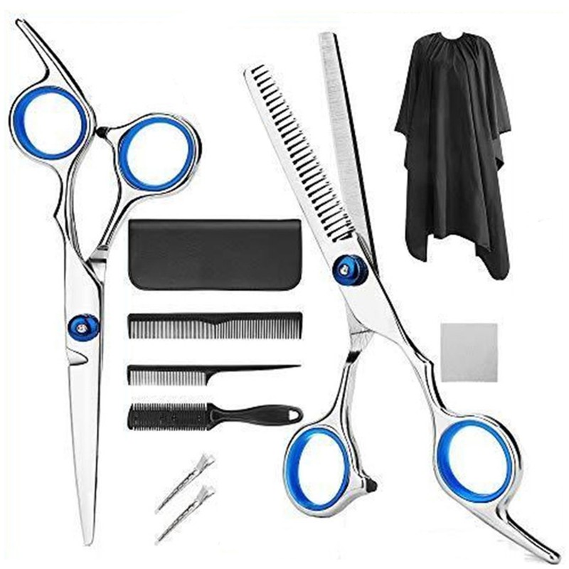 10pcs Hair Cutting Scissors Kit Combs Cape Stainless Steel Barber