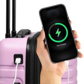 U.S. Traveler Boren Polycarbonate Hardside Rugged Travel Suitcase Luggage with 8 Spinner Wheels, Aluminum Handle, Lavender, 3-Piece Set, USB Port in Carry-On