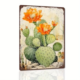 Cactus Flower Iron Tin Sign Art Deco Style - Decorative Wall Hanging Metal Plaque, Multipurpose, Vintage Water-Proof & Dust-Proof,Artistic Floral Theme, No Electricity Needed (1pc, 12x8")