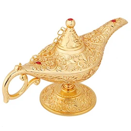 Aladdin Genie Lamp Made of Zinc Alloy, Genie Light Lamp, Aladdin Light Magic Genie Light Metal Carved Legend Lamp Wishing Light Pot Decor 21 x 11 x 7.2 cm