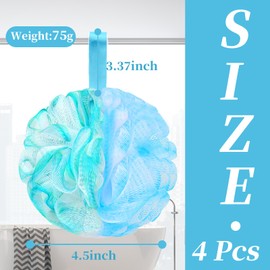 BCKENEY Bath Loofah Shower Sponge Body Back Scrubber Soft Mesh Shower Puffs Exfoliating Loofa for Women & Men Bath Accessories Cleaning Tool (4Pcs 75G, Extra Large)