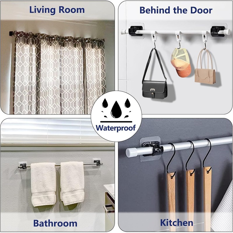 AccEncy 8 PCS No Drill Curtain Rod Brackets Self-Adhesive Rod