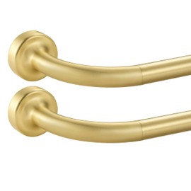 2 Pack Warm Gold Disc Curtain Rods, 28-48 Inches Window Curtain Rod,Adjustable Room Darkening Curtain Rod with Aluminum Finials and Brackets,Wrap Around Design