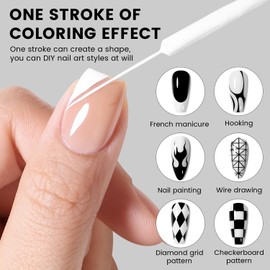 YOKE FELLOW Gel Nail Polish Liner Set - 2 Colors White and Black 10ml Nail Art Polish Gel with Thin Brush for French Manicure UV for Women Gifts
