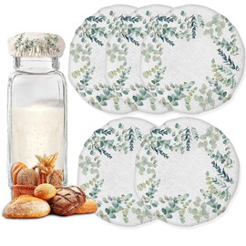 Eucalyptus Leaf Spring Jar Cloth Covers, Reusable Sourdough Starter Bowl Cover for Bread Proofing 5Pack Baking Supplies for 3-4 Inch Jar Mouth