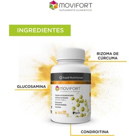 Movifort Suplemento Alimenticio 120 Cápsulas | Extracto en Polvo de Rizoma de Cúrcuma, Glucosamina, Metilsulfonilmetano y Condroitina | Sin Saborizantes ni Conservadores