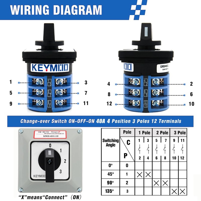 KEYMOO 40A Changeover Switch with Exterior Box, 4 Positions 3