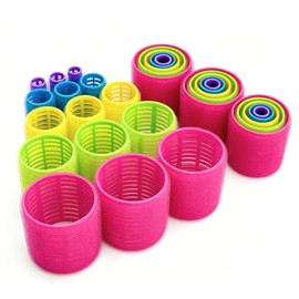 5 Sizes Self-Grip Hair Rollers Set, 30 Pcs Hair Curlers with 10 Metal Clips, Self Holding Rollers for Long Short Hair Bangs(16mm,25mm,36mm,48mm,60mm,R