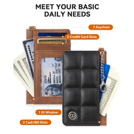 BOSTANTEN Credit Card Holder for Women RFID Leather Wallets Small Slim Keychain Wallet with ID Window, Black and Brown