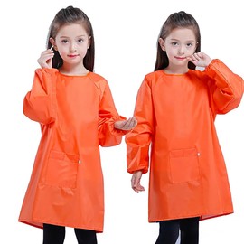 MESU Art Smock for Kids Colorful Painting Smock Children Artist Smock Waterproof Smock Full Coverage Long Sleeve Smock with Pocket Orange XL