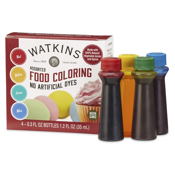 Watkins Assorted Food Coloring, 1 Each Red, Yellow, Green, Blue, Total Four .3 oz bottles