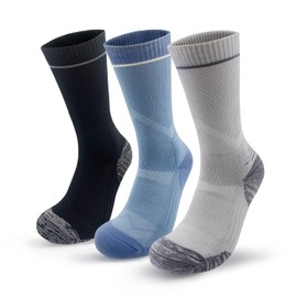 RILTUF Athletic Socks Moisture Wicking Crew Socks for Men Women 3 Pairs Running Sport Cushioned Breathable Mid Calf Socks (US, Alpha, Medium, Regular, Regular, Gray Blue Black)