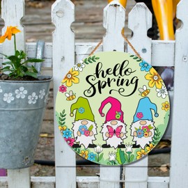 Hello Spring Decor,Gnomes Wooden Hanger Wall Plaque Sign For Outdoor Home Farmhouse Wall Window Yard.(027)