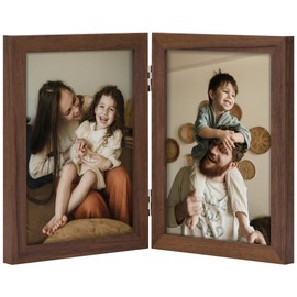 decorUhome Double 5x7 Picture Frame Vertical, Engineered Wood Bifold Photo Frame with Plexiglass for Tabletop Display, 5x7, Brown