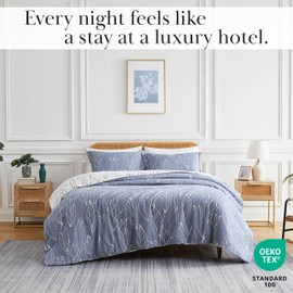 Southshore Fine Living, Inc. King Size Duvet Cover Set, Reversible, Premium Quality Microfiber King Bedding Set, Easy Care - 1 King/California King Duvet Cover, 2 Shams - Modern Foliage Blue