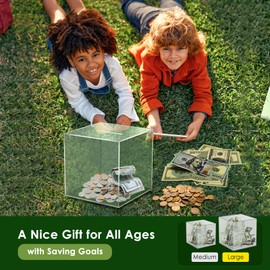 Piggy Bank for Adults Must Break to Open, Vcertcpl Acrylic Clear Piggy Bank Money Saving Box for Cash Saving, Unopenable Adults Piggy Bank for Real Money Bank Coin Bank Change Jar (Clear, 15 * 15CM)