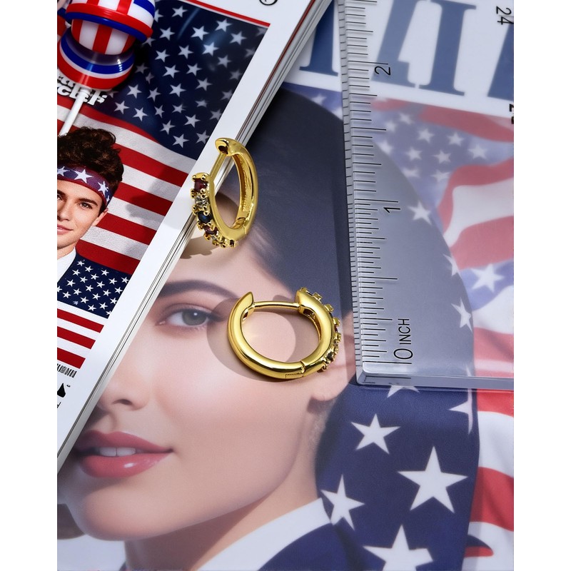 Elaximn Tiny Patriotic Gold Huggie Earrings for Women
