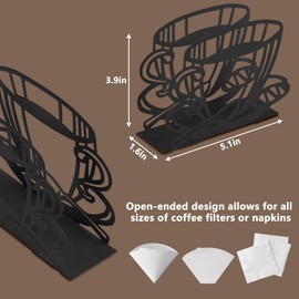 Coffee Cup Design Coffee Filter Holder, Coffee Paper Rack Stand, Metal Coffee Filter Container Stand, Coffee Bar Accessories Vertical Paper Towel Napkin Holder for Cone Square Fan Shaped Size (Black)