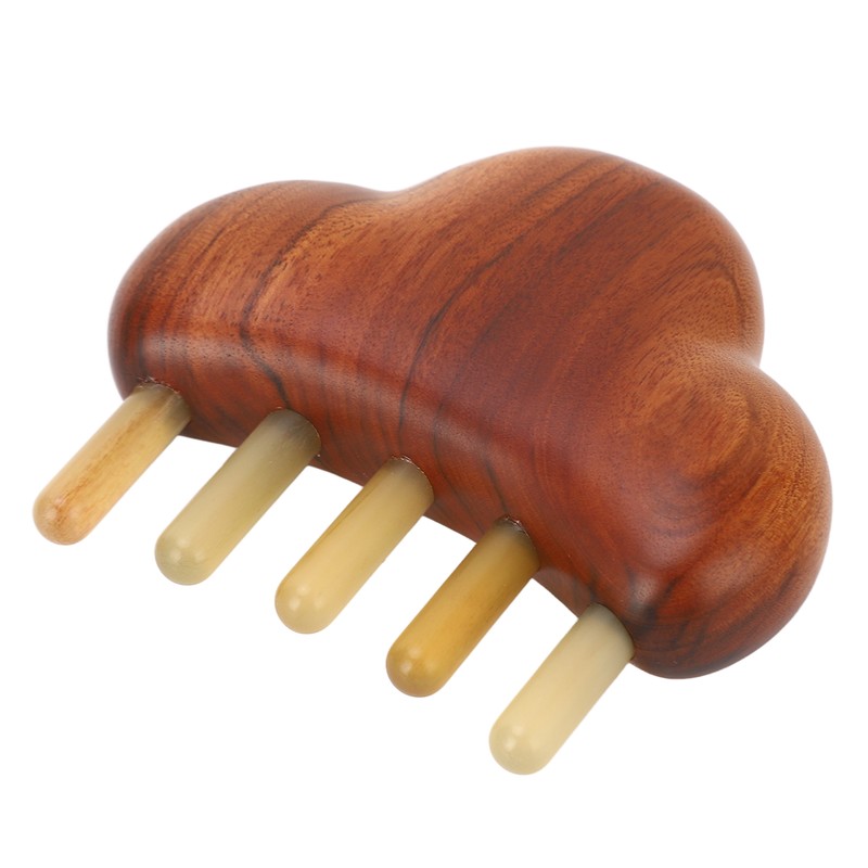 Sandalwood Massaging Comb Lotus Ox Horn Shape Reduce Pressure Wide