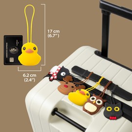 BONE Character Luggage Tag with Waterproof & Reusable Name Label Card, Silicone Bag Tag for Travel Suitcases & Backpacks, Cute Cartoon Animal ID Tag for School Kids & Adults (Maru Penguin)