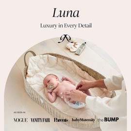 BEBE BASK Premium Baby Changing Basket - Artisan-Crafted Rattan with Extra High Sides - Wicker Changing Basket for Baby Dresser - All Accessories Included - Complete Set for Nursery (Rattan)