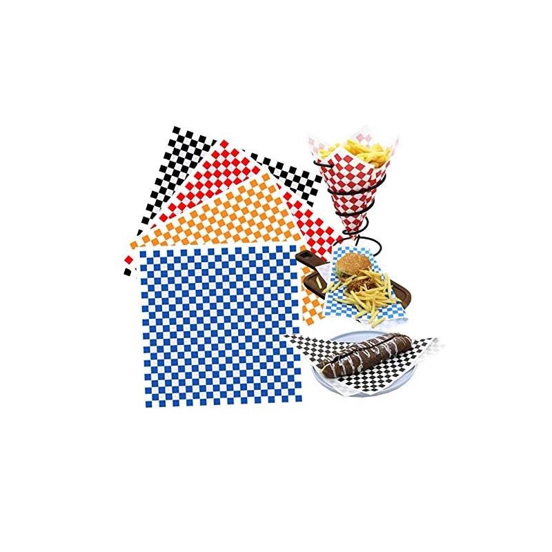 200 Sheets Orange and White Checkered Food Wrapping Paper, Dry