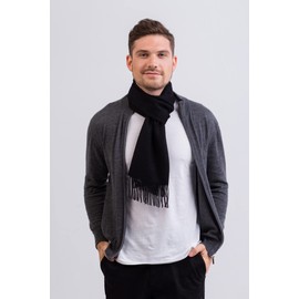 Plain 100% Cashmere Pashmina Shawl with Fringes for men and women (30 cm x 164 cm) - Einheitsgröße black