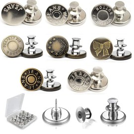 Botones para jeans, 8 juegos de botones de metal de reemplazo para jeans, 8 estilos, pasadores de ajuste perfecto, botones instantáneos, sin coser, sin herramientas