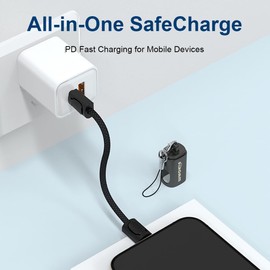 FiRoam PowerPal USB-C Cable, 60W Fast Charging, 0.65ft Keychain Design, Zinc Alloy Connector (Single Black Edition)