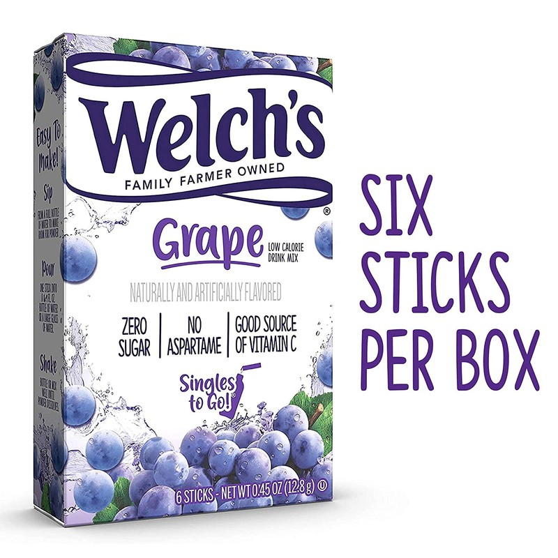 Welch's Singles To Go Drink Mix Grape, 6 Boxes with