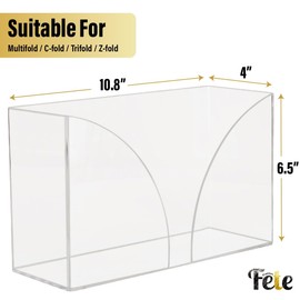 Paper Towel Holder Dispenser for Countertop, Kitchen or Bathroom - Clear Acrylic Napkin Holders Great Disposable Hand Towel Tray for Z-Fold, C-Fold, MultiFold Trifold - Commercial or Home Use