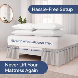 Wrap Around Dust Ruffle Bed Skirt - Light Grey - for Full Size Beds with 24 Inch Drop - Elastic Strap - Adjustable Pleated Bedskirt with Brushed Fabric and Wrinkle Free - for Women, Men, Kids & Teens