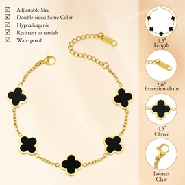 URSUNDAOP Gold Four Leaf Clover Bracelet for Women, Lucky Bracelet,Black