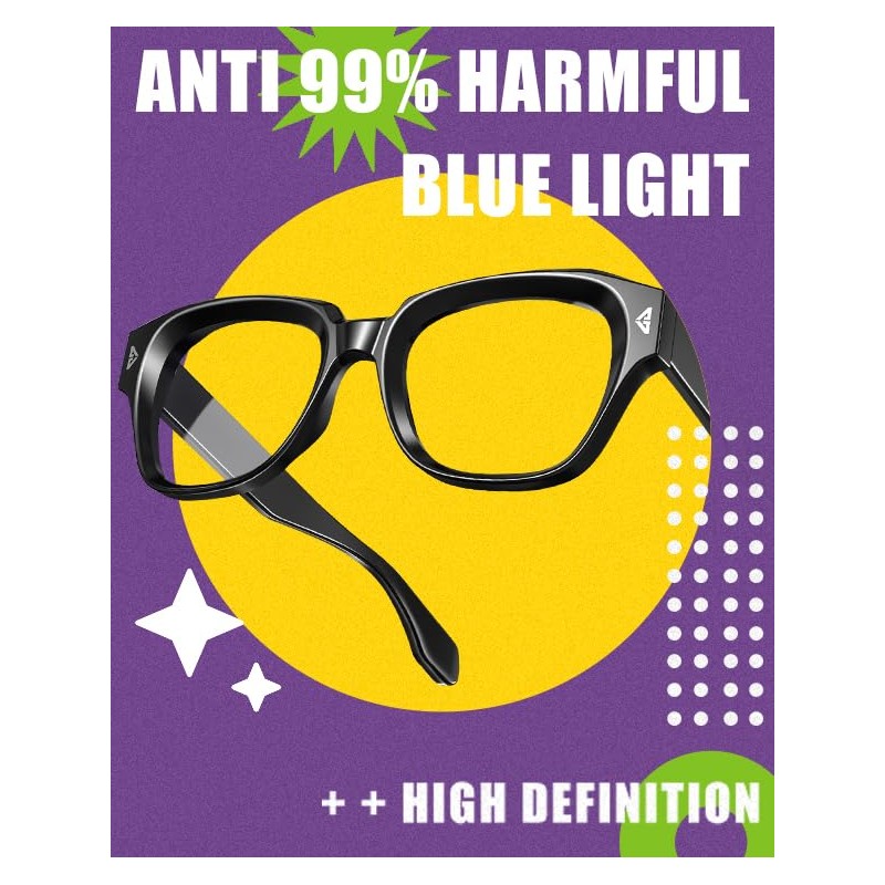 VISOONE Light Weight Square Blue Light Blocking Glasses with Anti