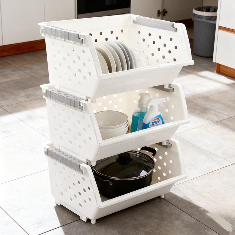Afromy 3 Pcs Stackable Baskets for Pantry Organizers and Storage,
