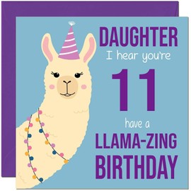 11th Daughters Llama Birthday Card - Llamazing - Funny Llama Daughter Birthday Card for 11 Year old Kids eleven, eleventh