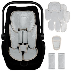 2 in 1 Infant Car Seat Insert Head and Body Support Set, Reversible Newborn Insert for Carseat with 3 Extra Strap Paddings, Soft Stroller Cushion Pillow Insert Girls, Fits for Stroller, Swing, Grey