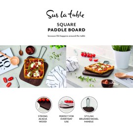 Sur La Table SLT847106 Core Square Paddle Board, Serving Board, Acacia Wood, Brushed Nickel Handle, Walnut Colour